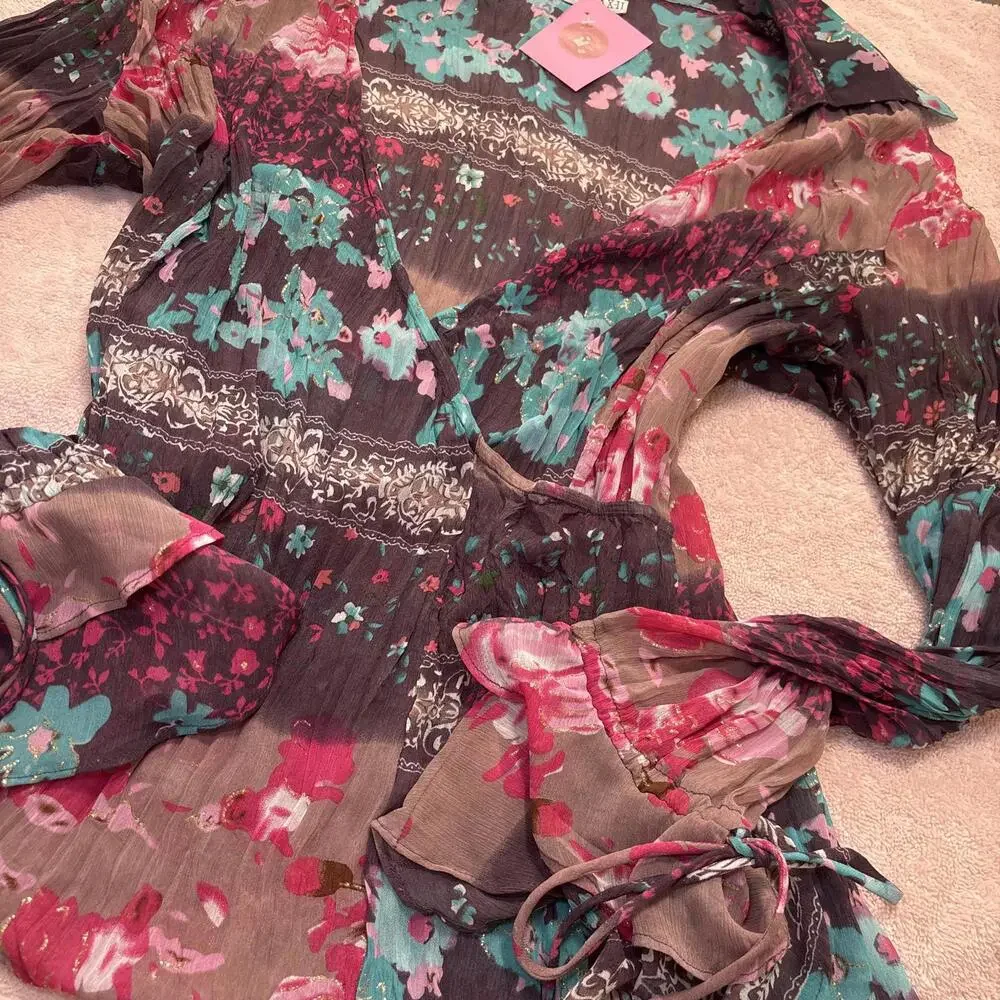 vintage silky wrap‎ fairy core blouse - Picture 3 of 6